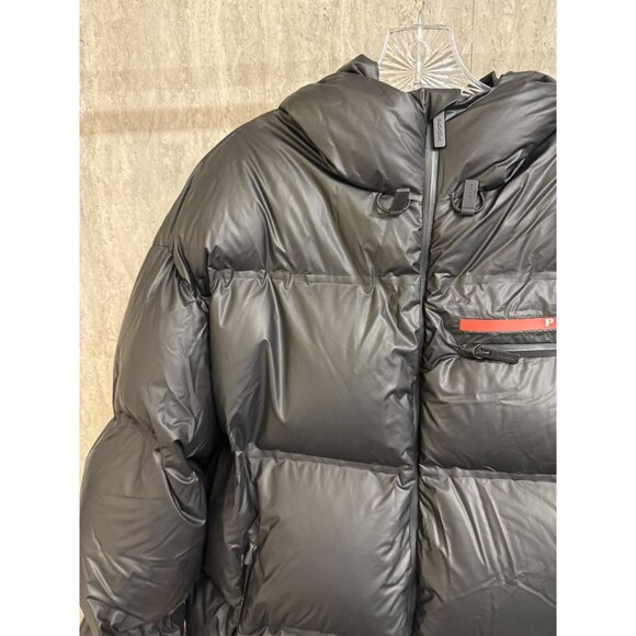 Prada XL Black Hooded Puffer Jacket With Graphene Padding Technology & Zipper Cl - Picture 8 of 16